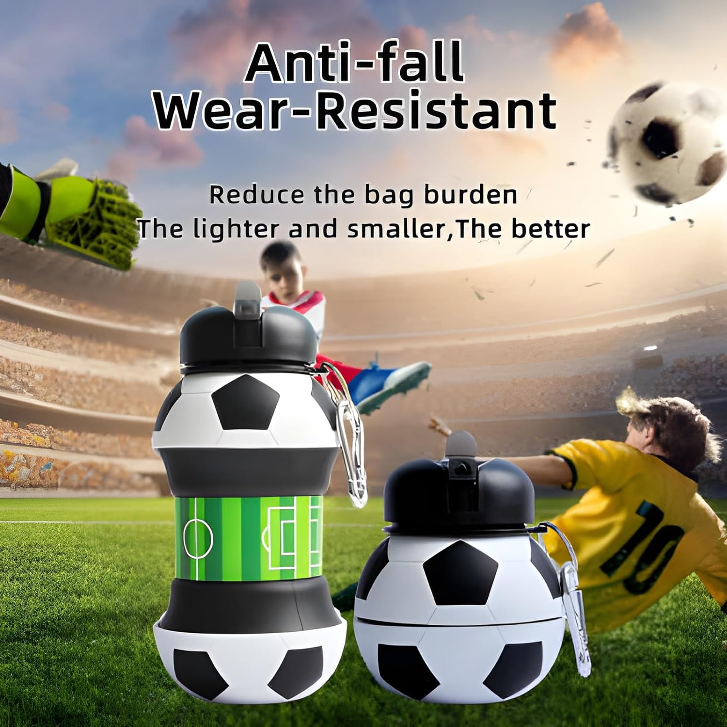 FootBall Collapsible Expandable Silicone Bottle for Kids 550ml