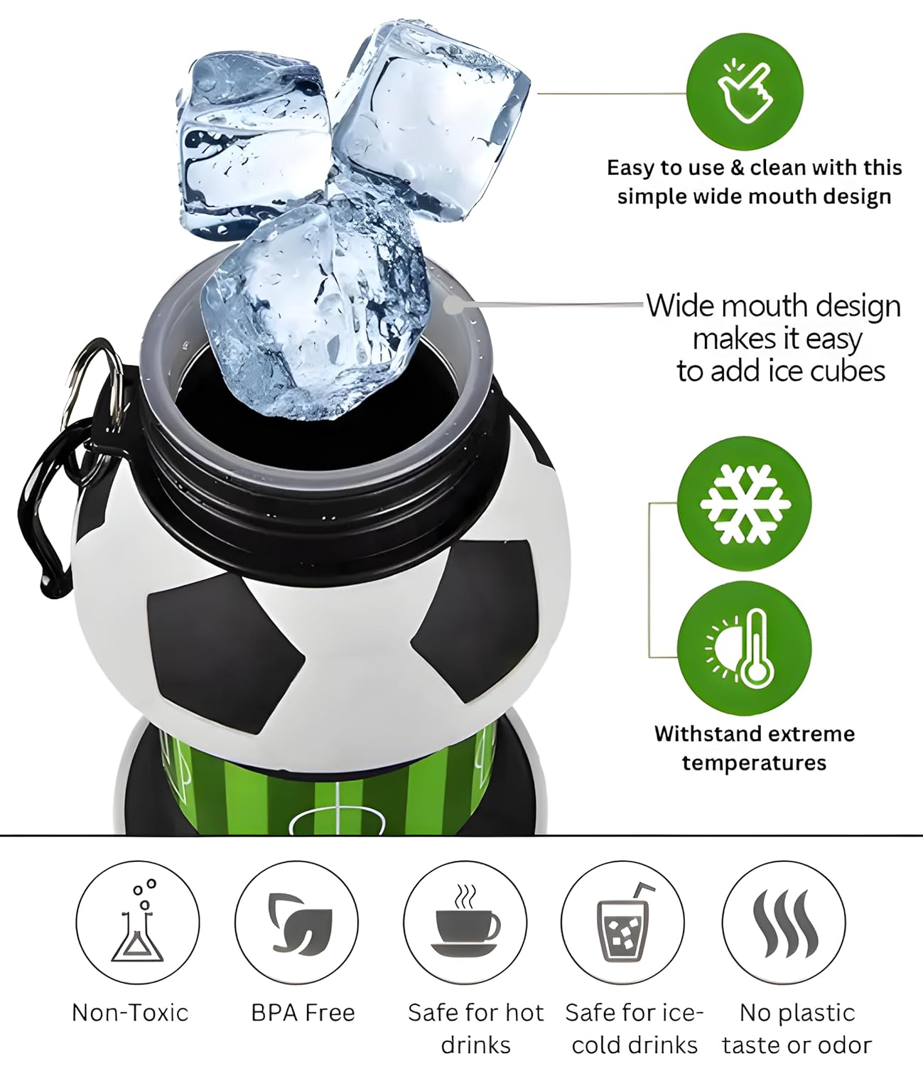 FootBall Collapsible Expandable Silicone Bottle for Kids 550ml